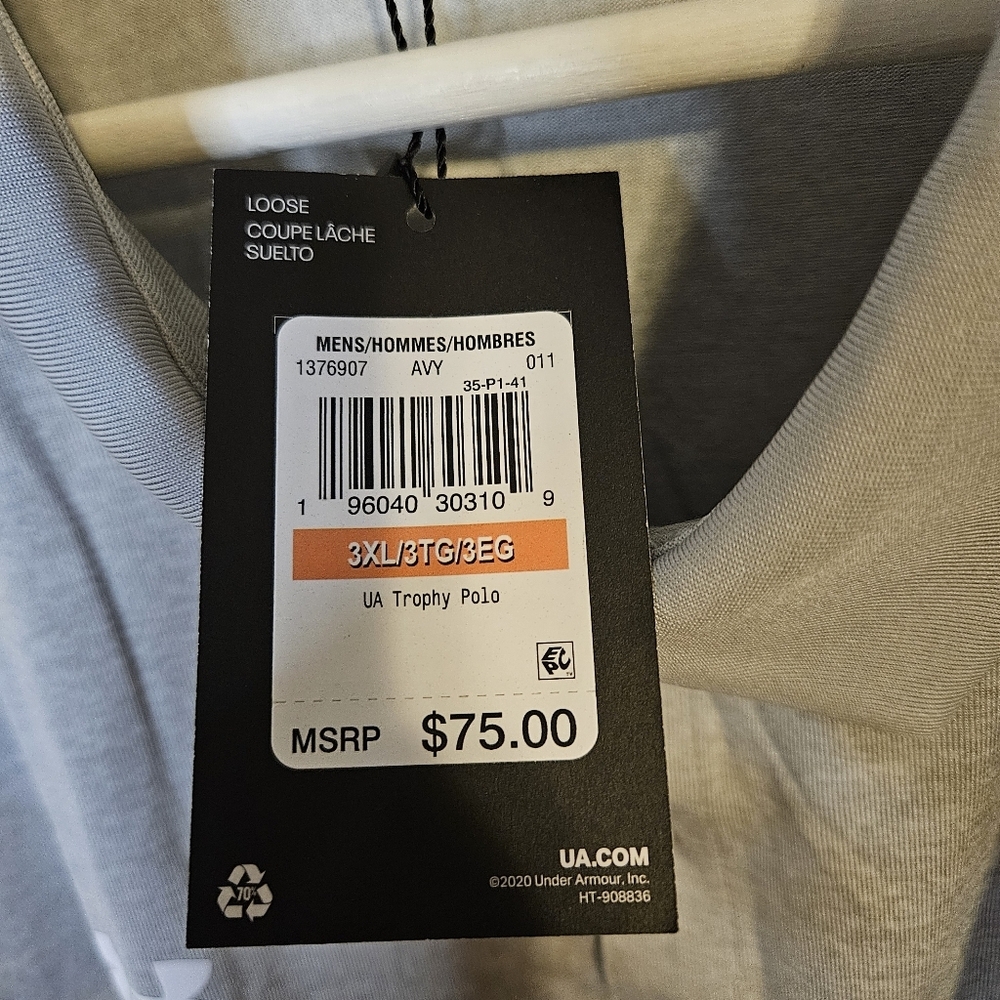 NWT Under Armour Men’s Team Trophy Polo Light Gray Business Casual Golf 3XL - Picture 8 of 12